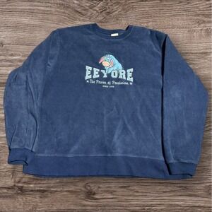 Vintage‎ 90s Disney Winnie the Pooh Womens XL Eeyore Fleece Sweatshirt Blue Flaw
